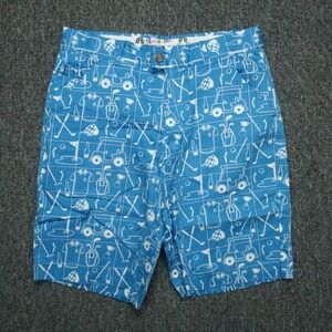 Royal & Awesome Shorts Mens 32 Blue Best Laid Plans Golf Print Chino Stretch
